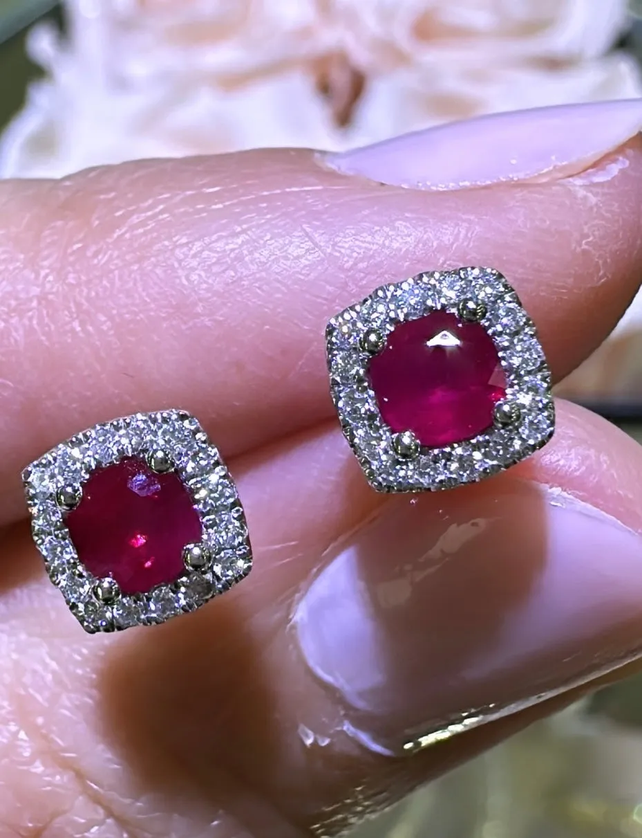 0.78carat Ruby and Diamond Halo Stud Earrings