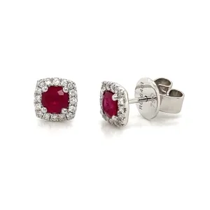 0.78carat Ruby and Diamond Halo Stud Earrings