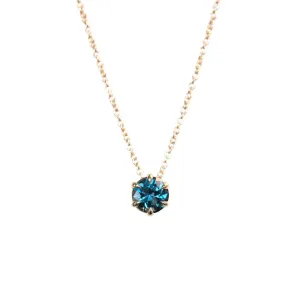 0.80ct Round Teal Sapphire Six Prong Necklace in 14k Yellow Gold