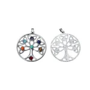 1 Pc Tibetan Silver Chakra Tree Of Life With Energy Gemstones 48X40mm Charms Pendants