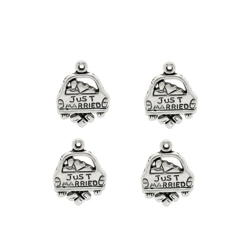 10 Pcs Tibetan Silver Just Married Wedding Car 20mm x 16mm Charms Pendants