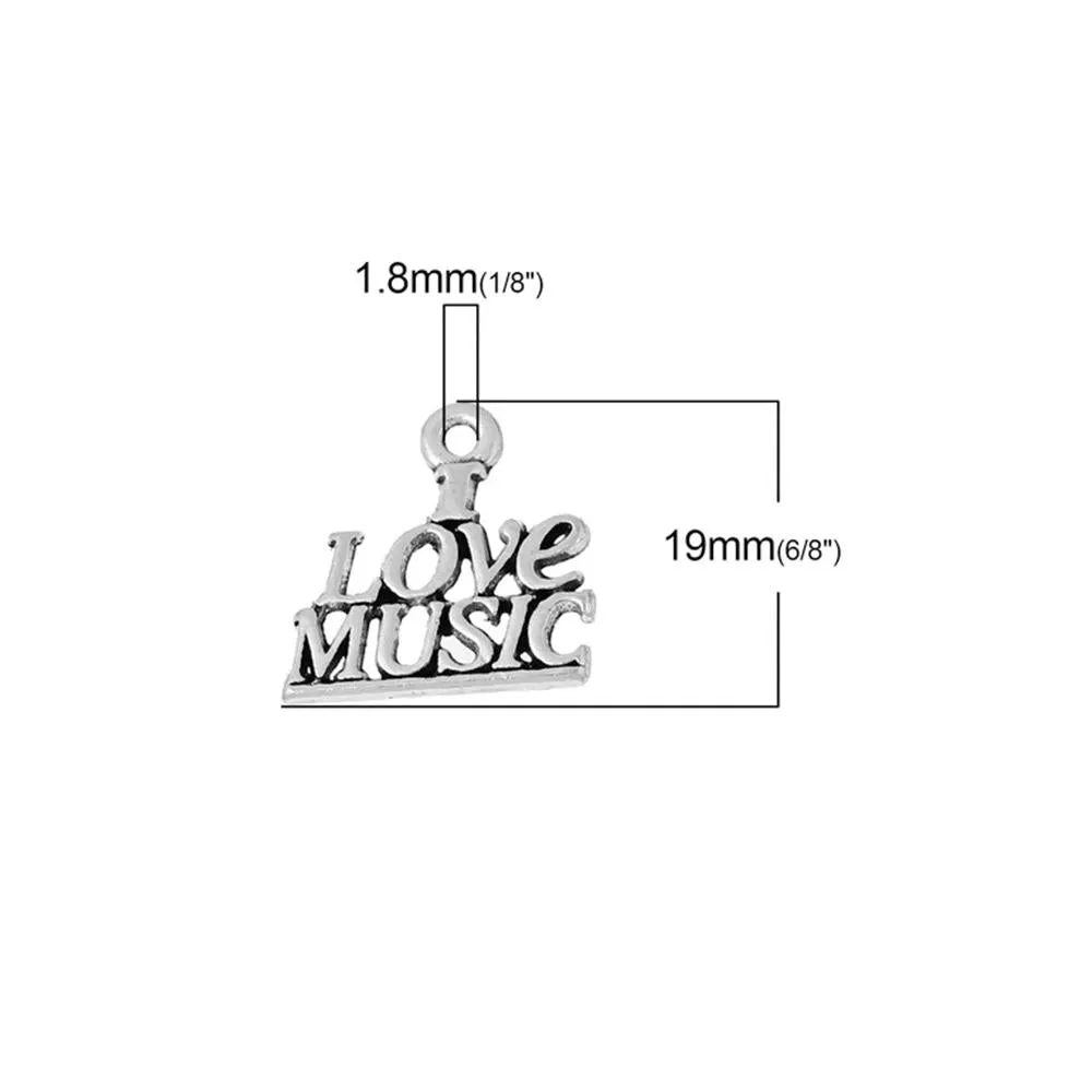 10 Pcs Tibetan Silver "I LOVE MUSIC" 19mm x 18mm Charms Pendants, Lead & Nickel Free Metal Charms Pendants Beads