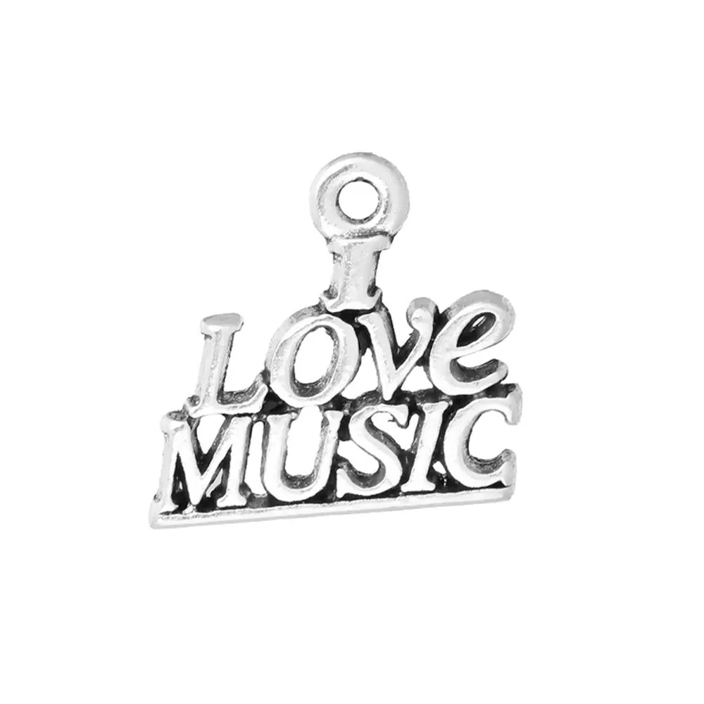 10 Pcs Tibetan Silver "I LOVE MUSIC" 19mm x 18mm Charms Pendants, Lead & Nickel Free Metal Charms Pendants Beads