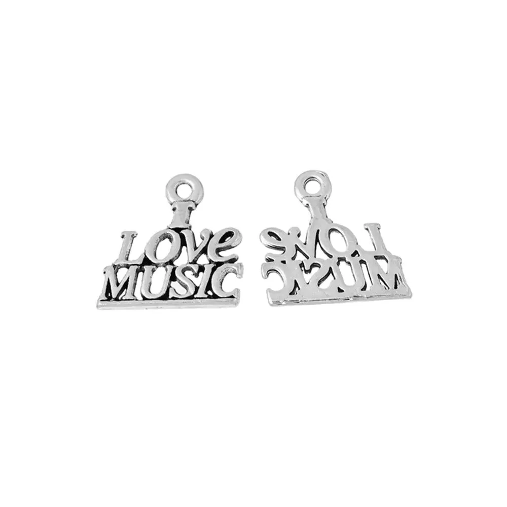 10 Pcs Tibetan Silver "I LOVE MUSIC" 19mm x 18mm Charms Pendants, Lead & Nickel Free Metal Charms Pendants Beads