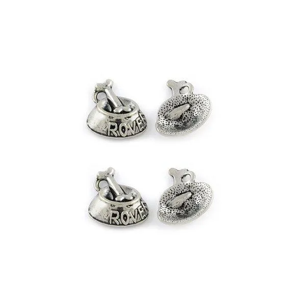 10 Pcs Tibetan Silver Rover Dog Bowl and Bone 20X18mm Charms Pendants