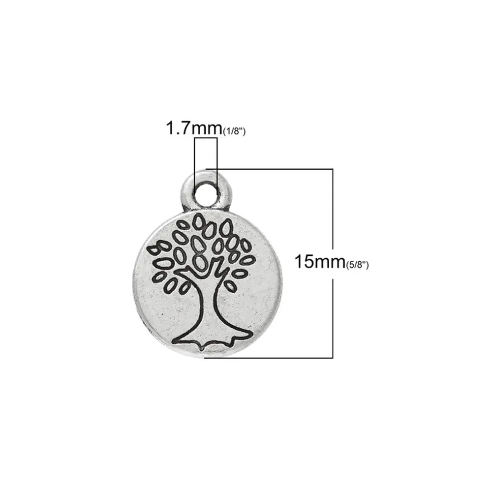 10 Pcs Tibetan Silver TREE CARVED DISC 12mm DIA Charms Pendants, Lead & Nickel Free Metal Charms Pendants Beads