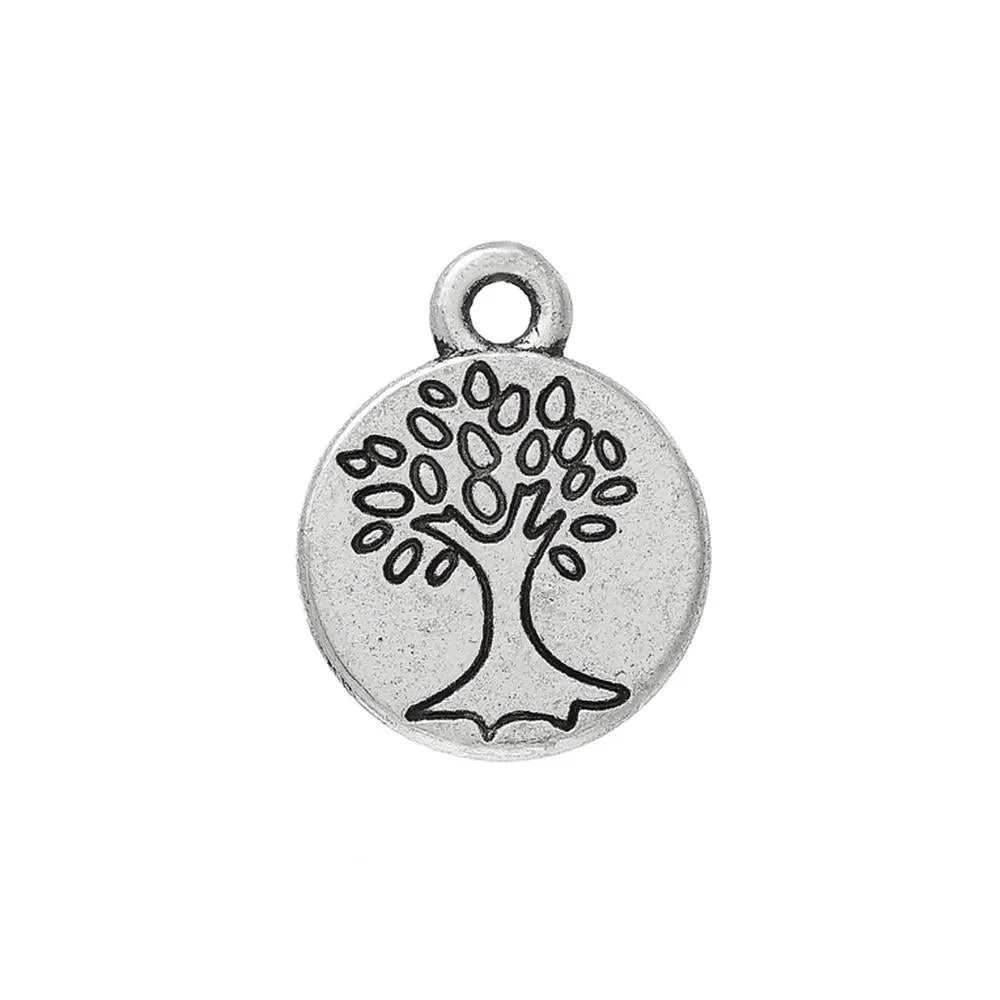 10 Pcs Tibetan Silver TREE CARVED DISC 12mm DIA Charms Pendants, Lead & Nickel Free Metal Charms Pendants Beads