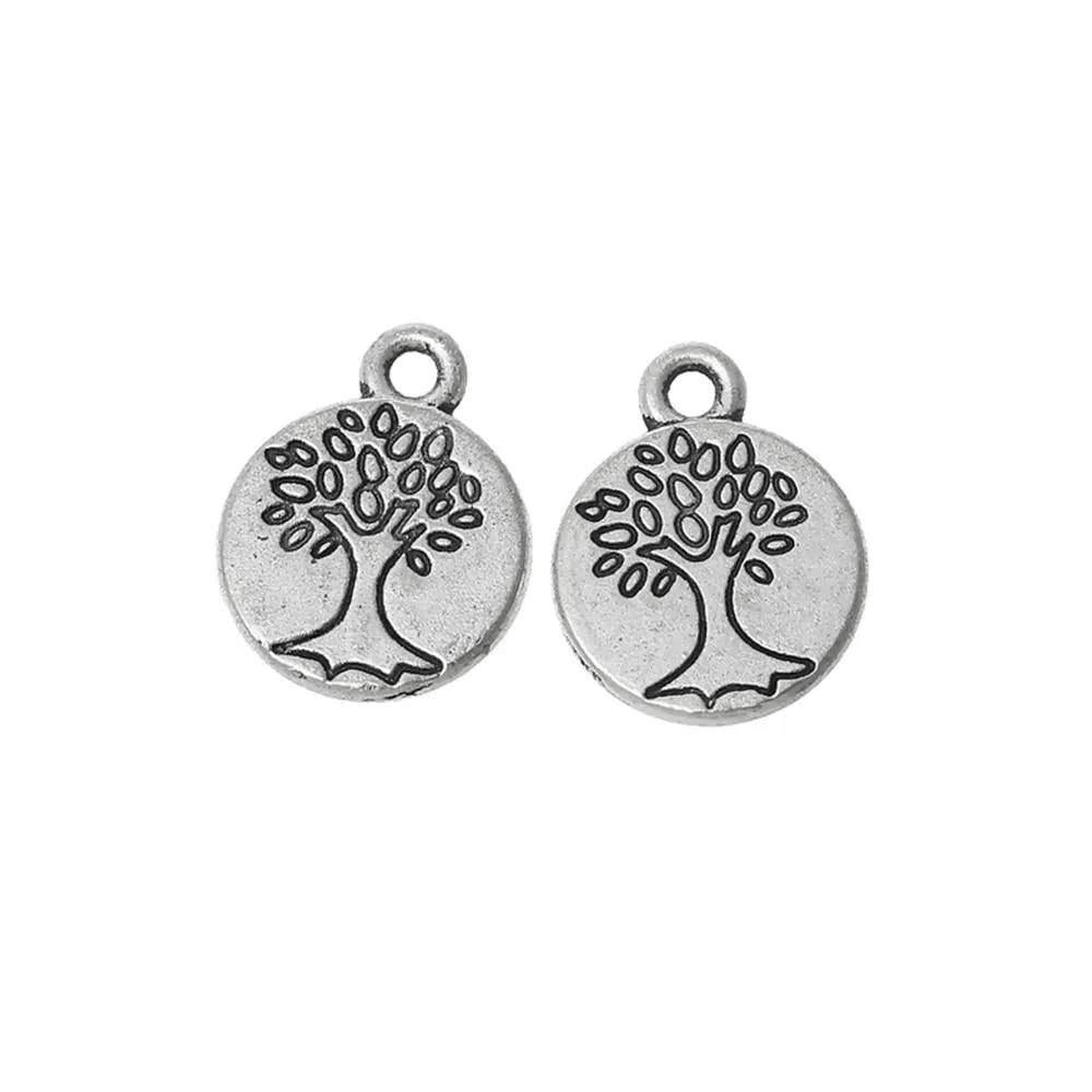 10 Pcs Tibetan Silver TREE CARVED DISC 12mm DIA Charms Pendants, Lead & Nickel Free Metal Charms Pendants Beads