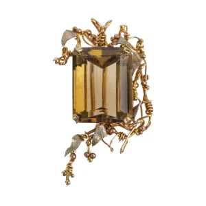 10K & 14K Yellow Gold Emerald Cut Smoky Quartz Brooch