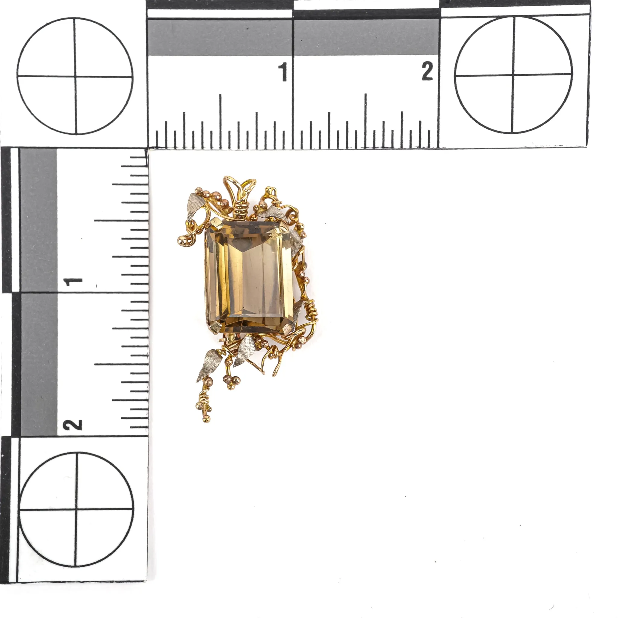 10K & 14K Yellow Gold Emerald Cut Smoky Quartz Brooch