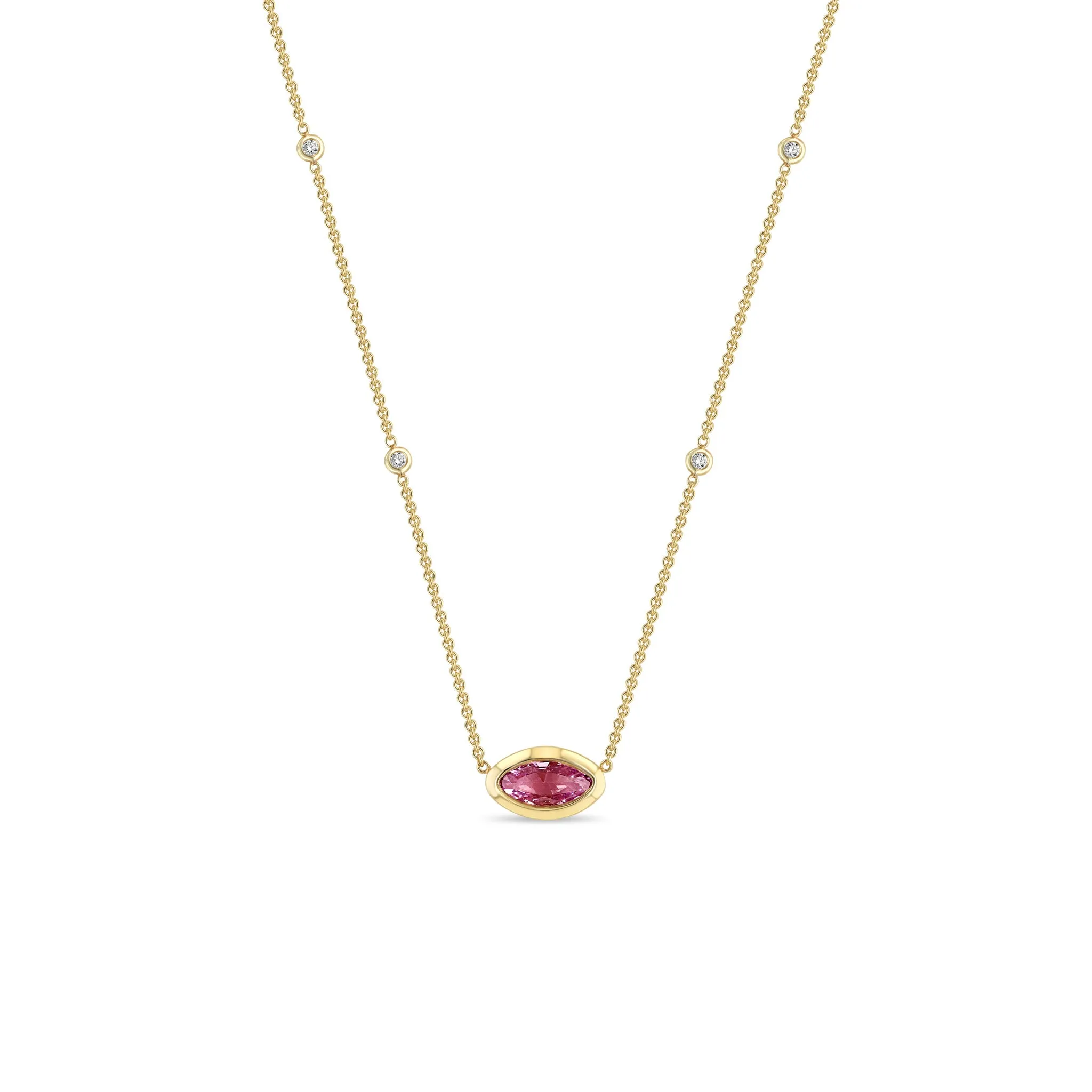 1.16 ctw Marquise Pink Sapphire with Floating Diamond Stations Necklace