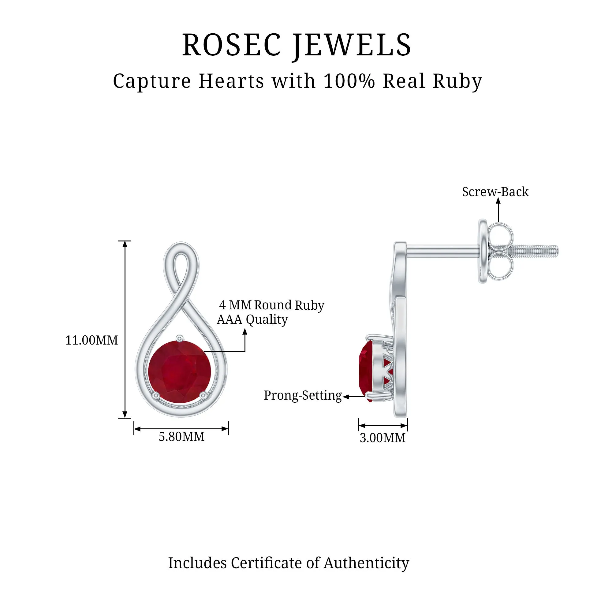 1/2 CT Round Cut Ruby Solitaire Infinity Stud Earrings