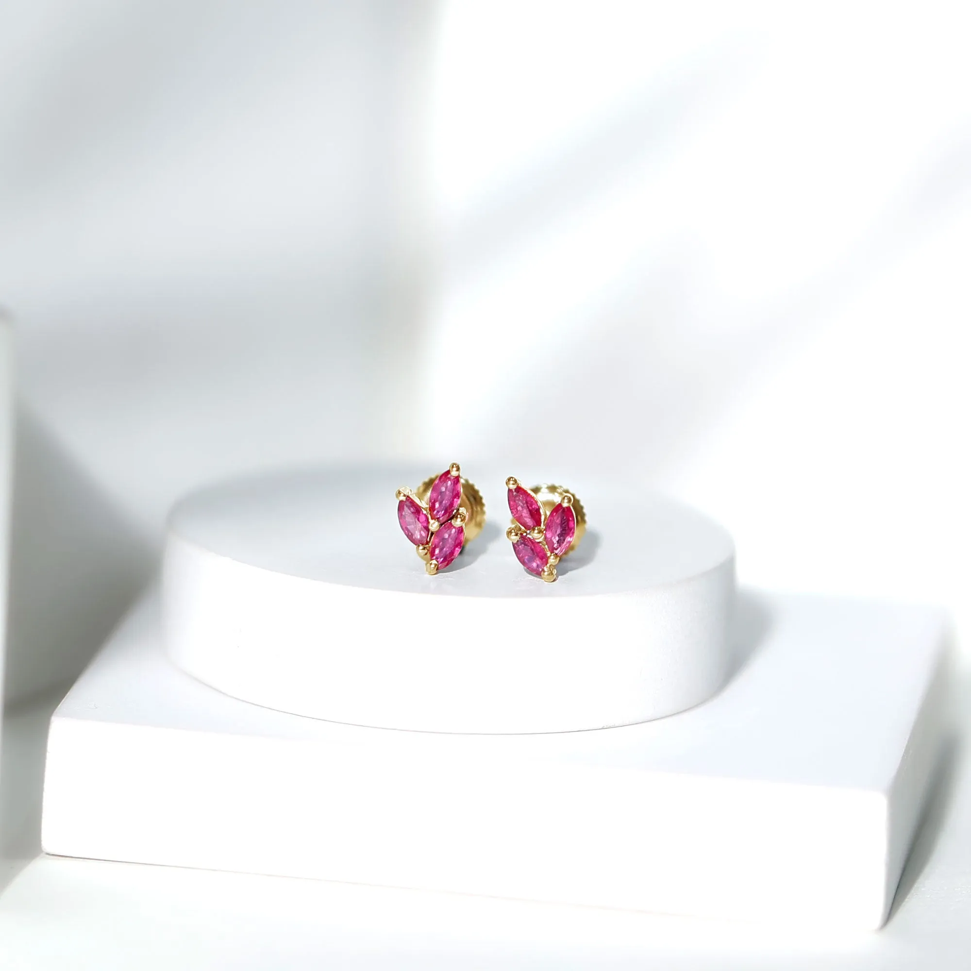 1.25 CT Marquise Shape Ruby Cluster Stud Earrings with Screw Back Findings