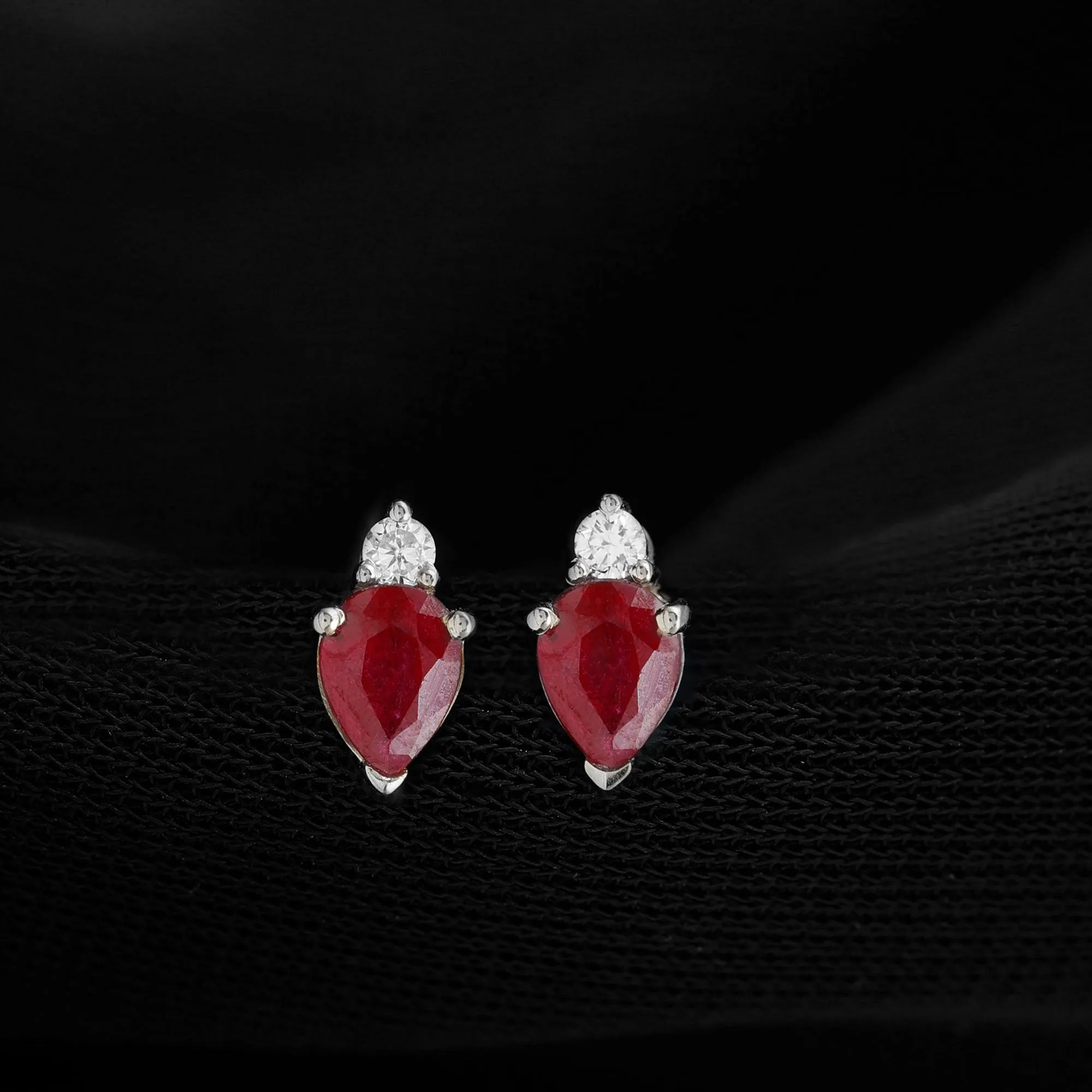 1.25 CT Pear Cut Ruby and Diamond Dainty Stud Earrings