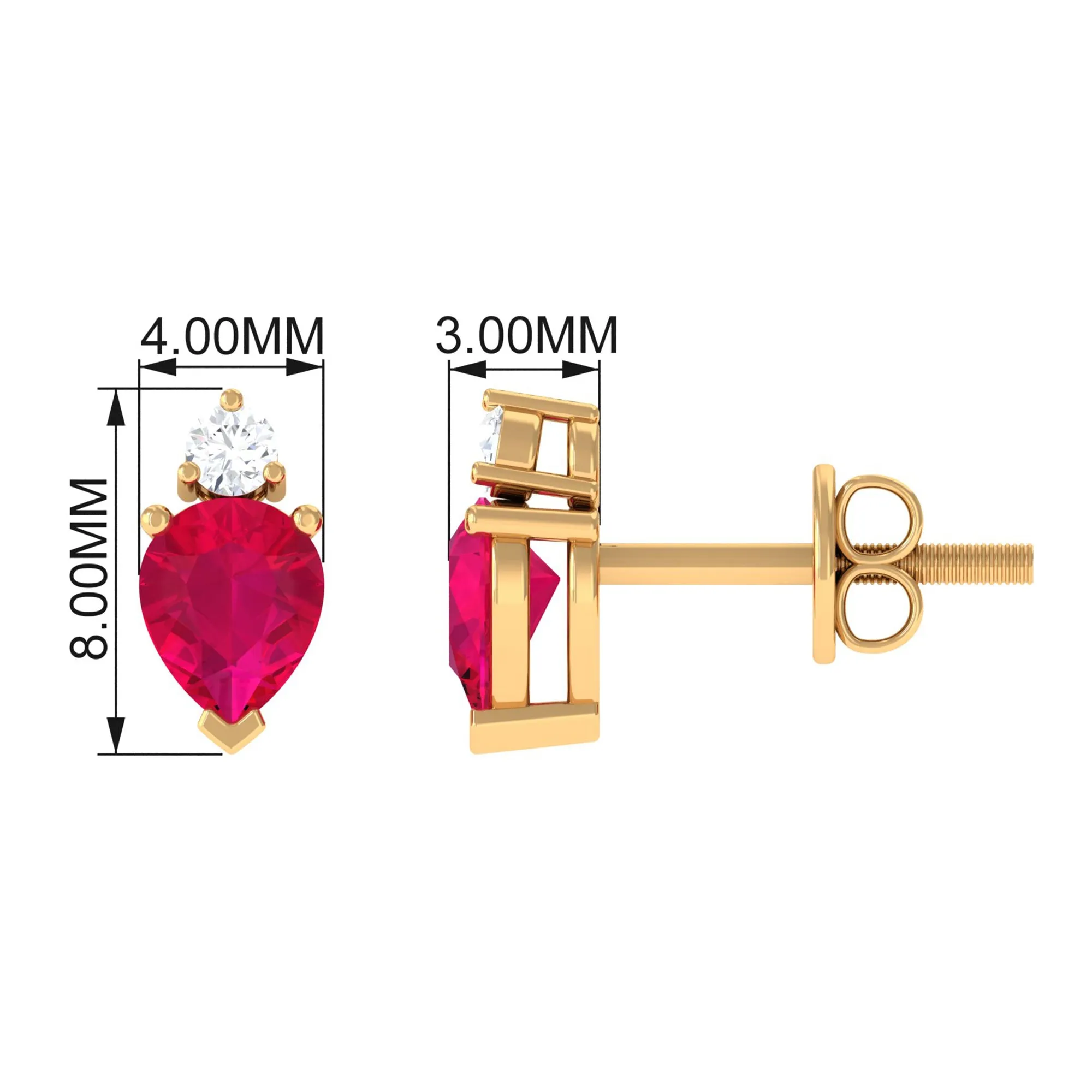 1.25 CT Pear Cut Ruby and Diamond Dainty Stud Earrings