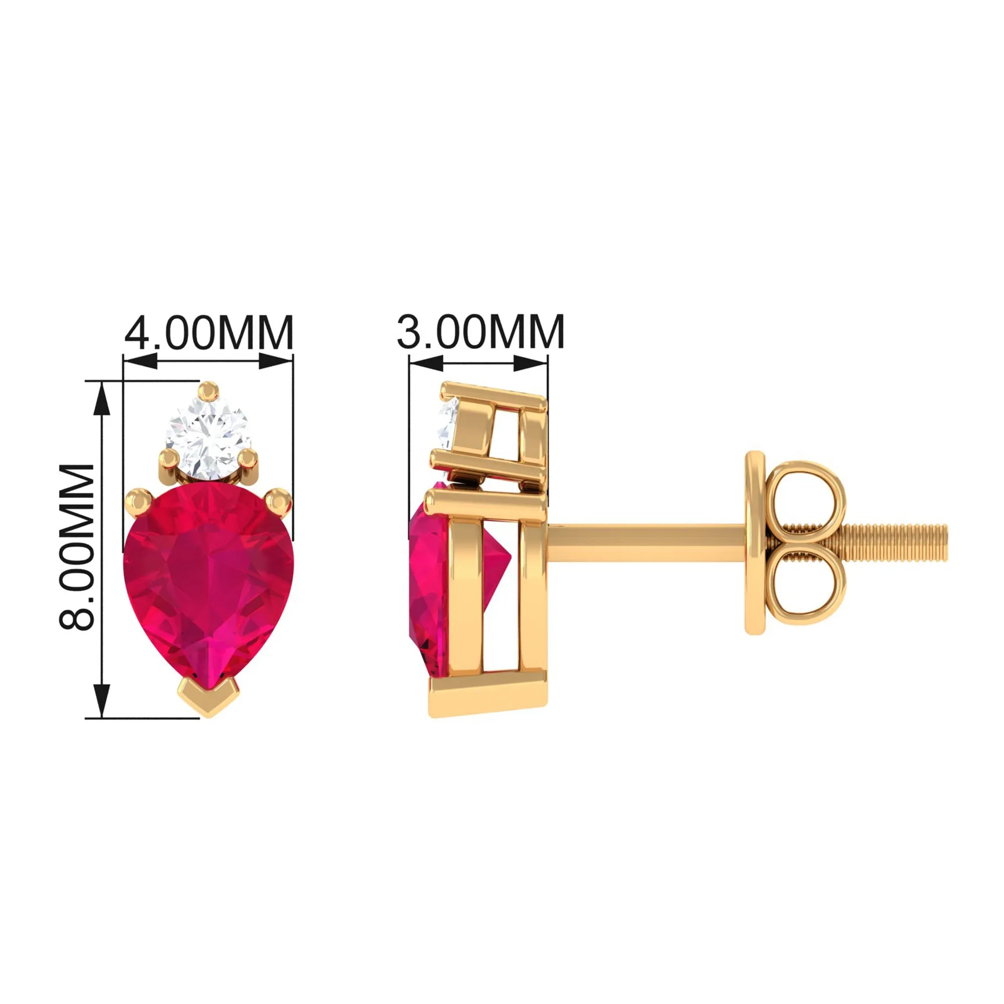 1.25 CT Pear Cut Ruby and Diamond Dainty Stud Earrings