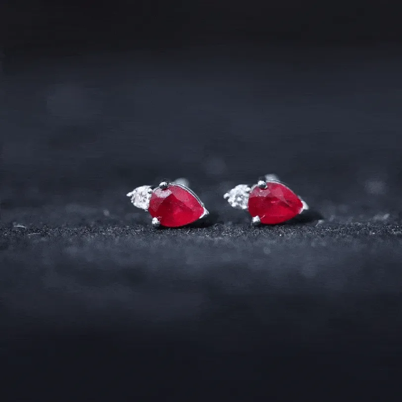 1.25 CT Pear Cut Ruby and Diamond Dainty Stud Earrings