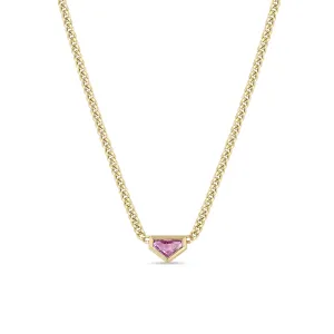 1.28 ctw Shield Pink Sapphire Bezel Curb Chain Necklace