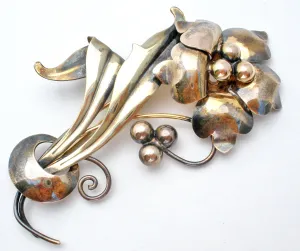 12k GF on Sterling Silver Flower Brooch Pin Vintage