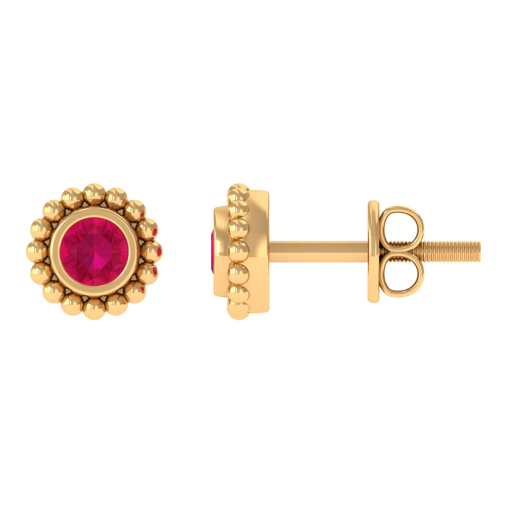 1/4 CT Ruby Solitaire Stud Earring in Beaded Bezel Setting for Women