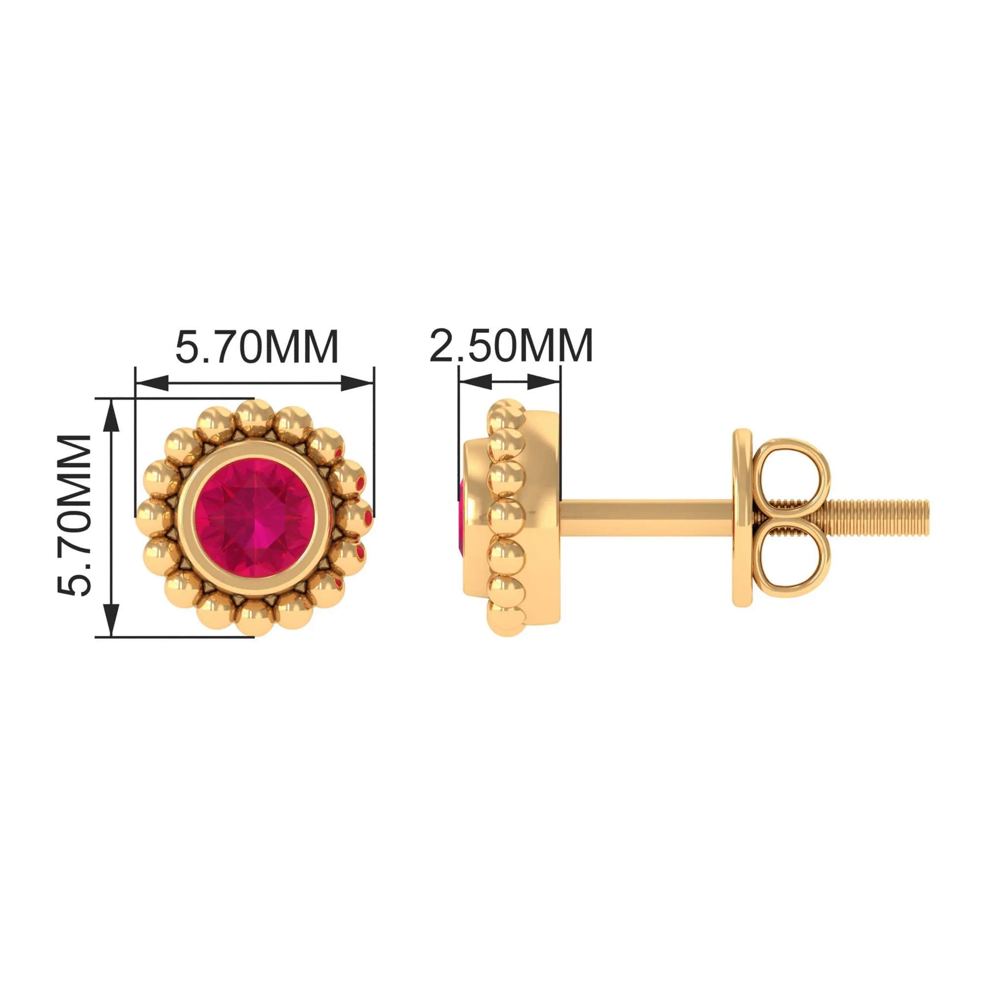 1/4 CT Ruby Solitaire Stud Earring in Beaded Bezel Setting for Women