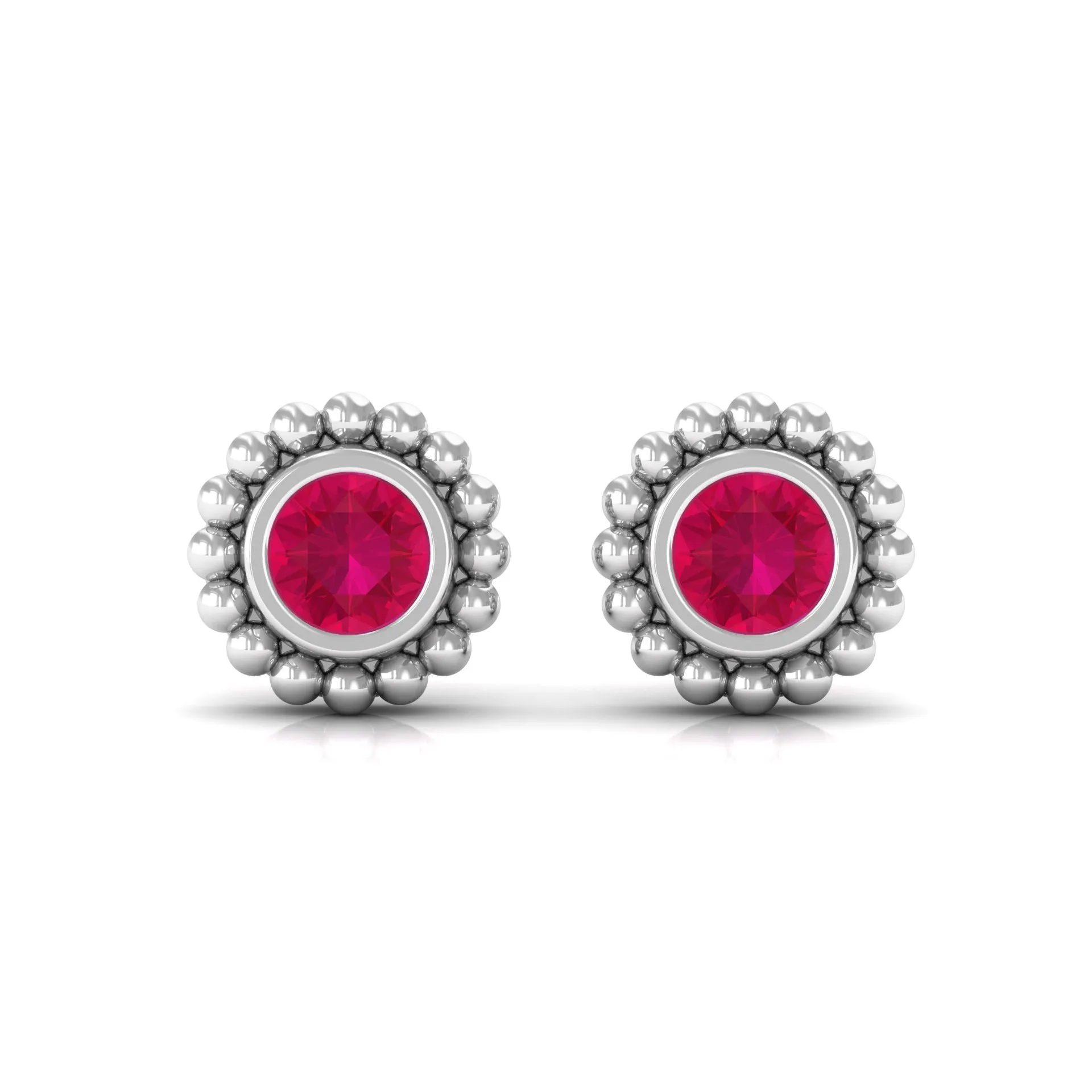 1/4 CT Ruby Solitaire Stud Earring in Beaded Bezel Setting for Women