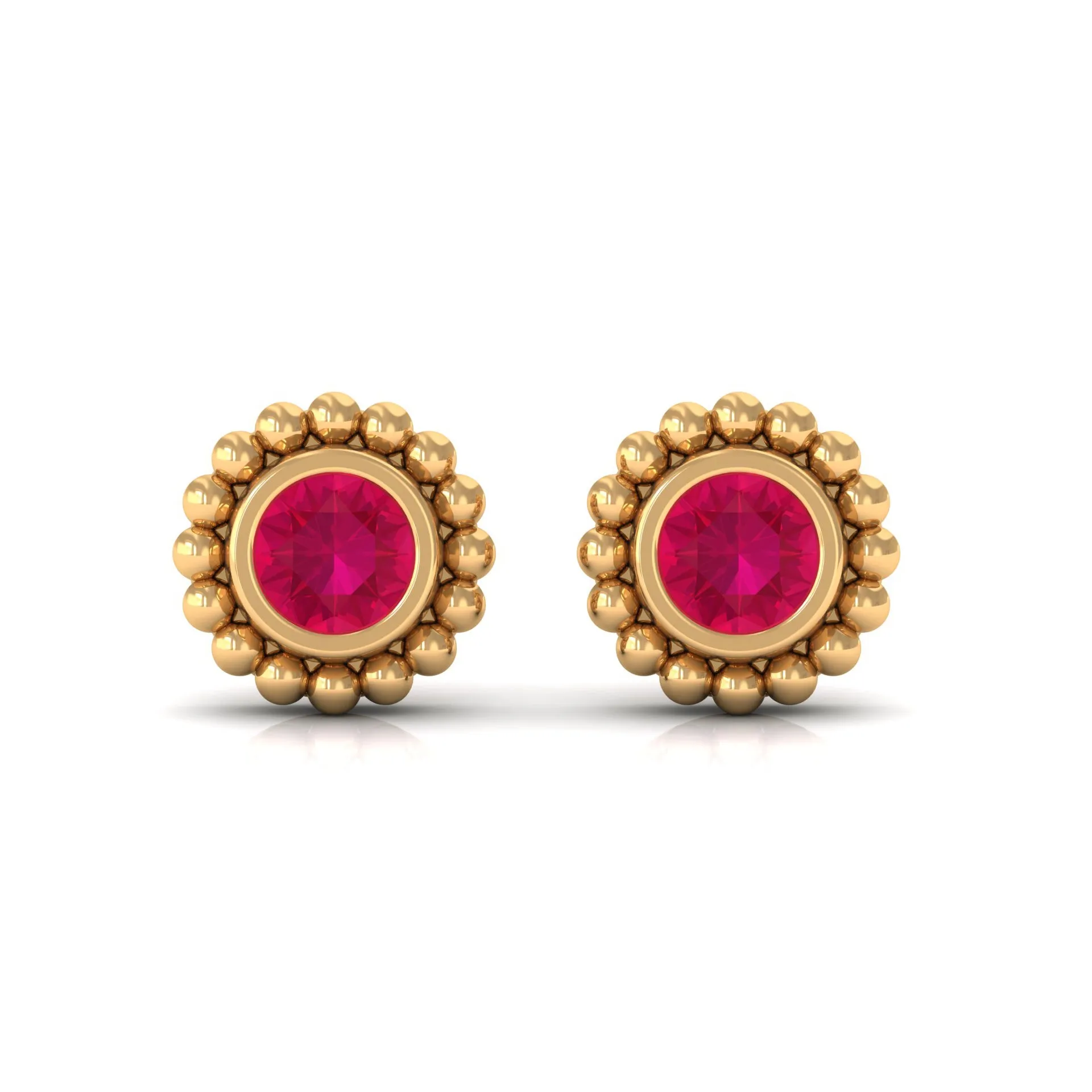 1/4 CT Ruby Solitaire Stud Earring in Beaded Bezel Setting for Women