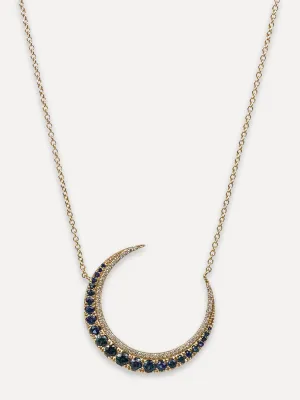 14K Blue Sapphire & Diamond Crescent Necklace