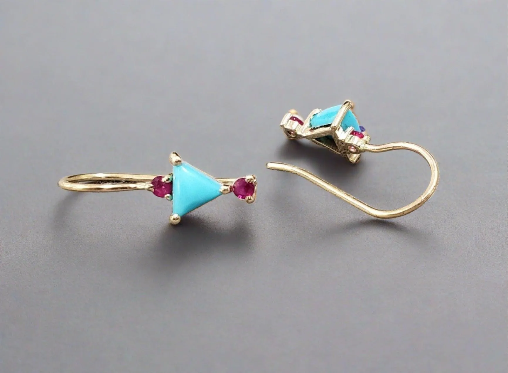 14k Gold Turquoise And Ruby Earrings