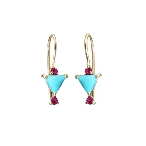 14k Gold Turquoise And Ruby Earrings