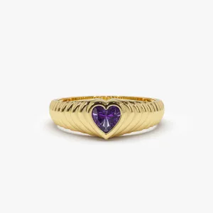 14k Heart Shape Amethyst Beveled Ring