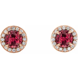 14K Rose 5 mm Lab-Grown Ruby & 1/8 CTW Natural Diamond Earrings