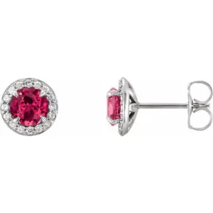 14K White 4 mm Natural Ruby & 1/10 CTW Natural Diamond Earrings