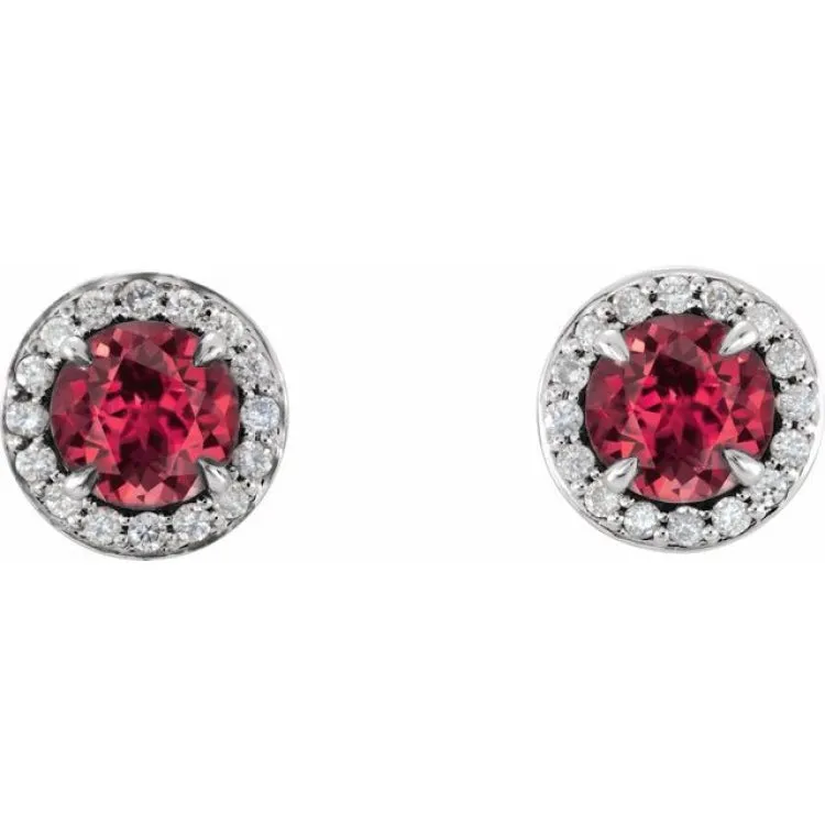 14K White 4 mm Natural Ruby & 1/10 CTW Natural Diamond Earrings