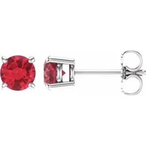 14K White 5 mm Natural Ruby Stud Earrings