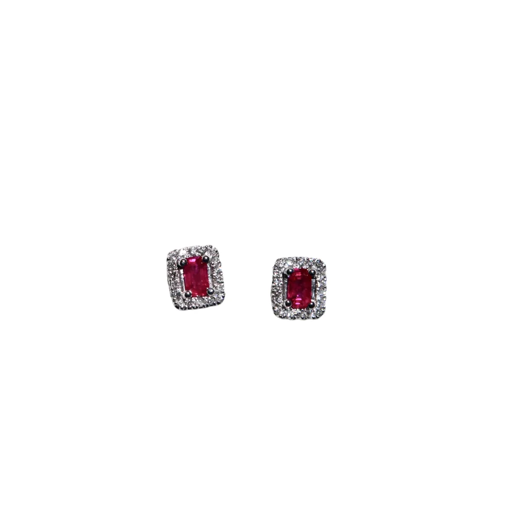 14k White Gold Ruby and Diamond Earrings