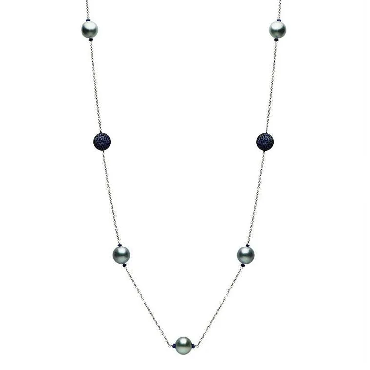 14k White Gold Tahitian Pearl & Sapphire Necklace