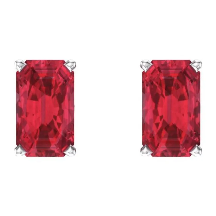 14K White Lab-Grown Ruby Earrings