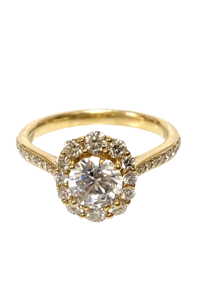 14KY Semi-Mount Solitaire Engagement Ring with Elongated Halo