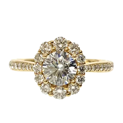 14KY Semi-Mount Solitaire Engagement Ring with Elongated Halo