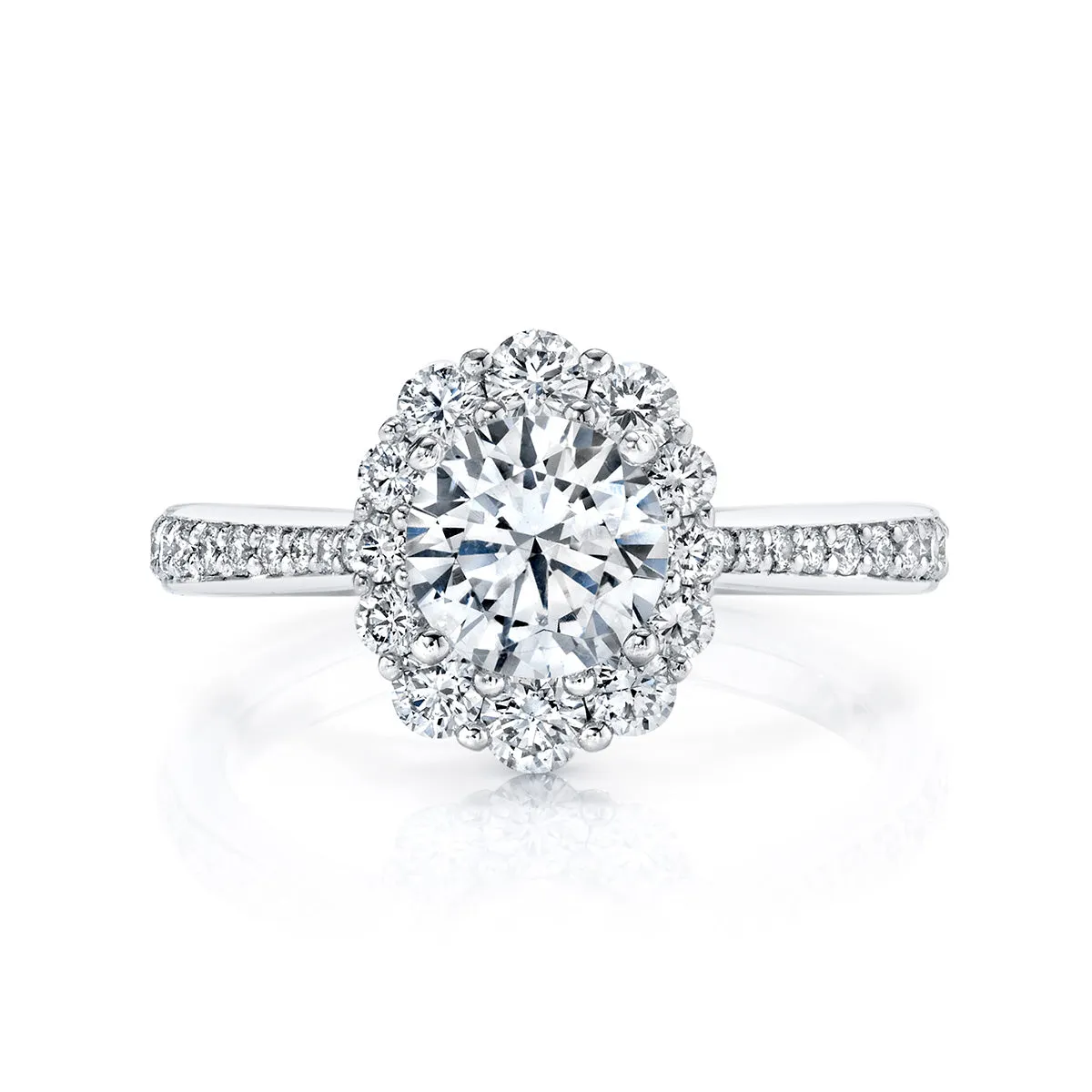 14KY Semi-Mount Solitaire Engagement Ring with Elongated Halo