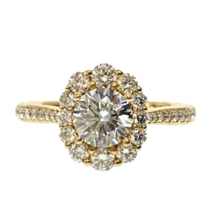 14KY Semi-Mount Solitaire Engagement Ring with Elongated Halo