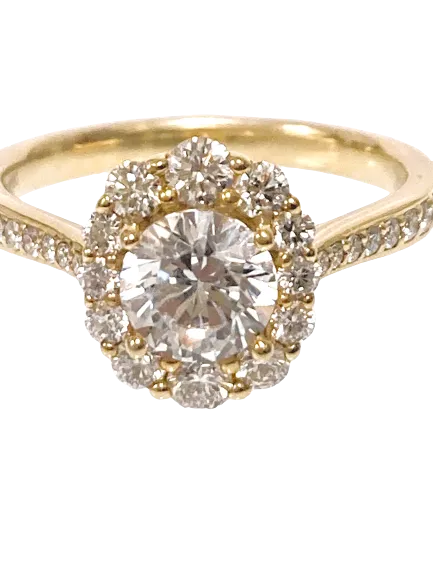 14KY Semi-Mount Solitaire Engagement Ring with Elongated Halo