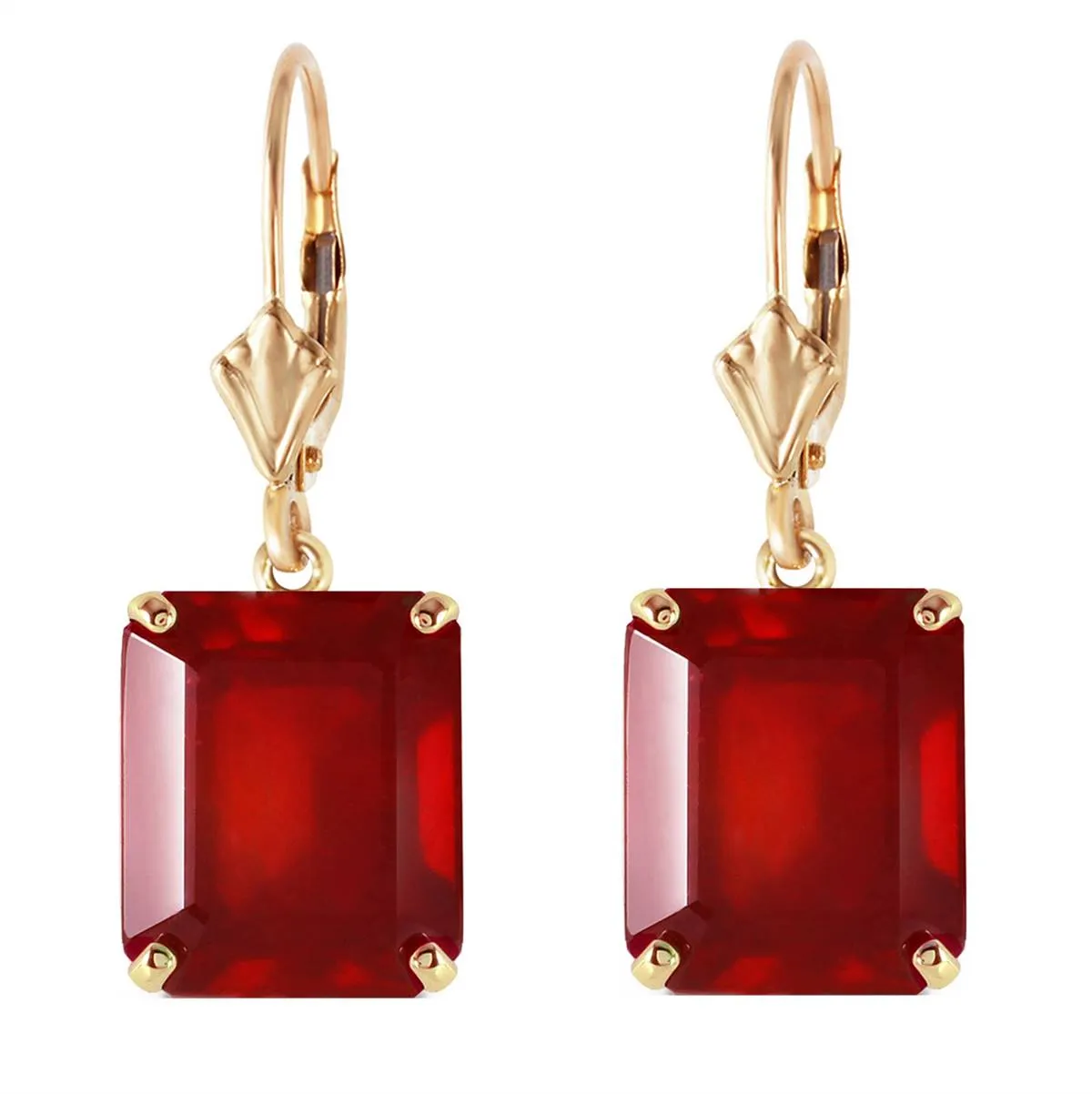 15 Carat 14K Solid Yellow Gold Leverback Earrings Ruby