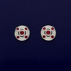 18ct White Gold Ruby and Diamond Cluster Stud Earrings