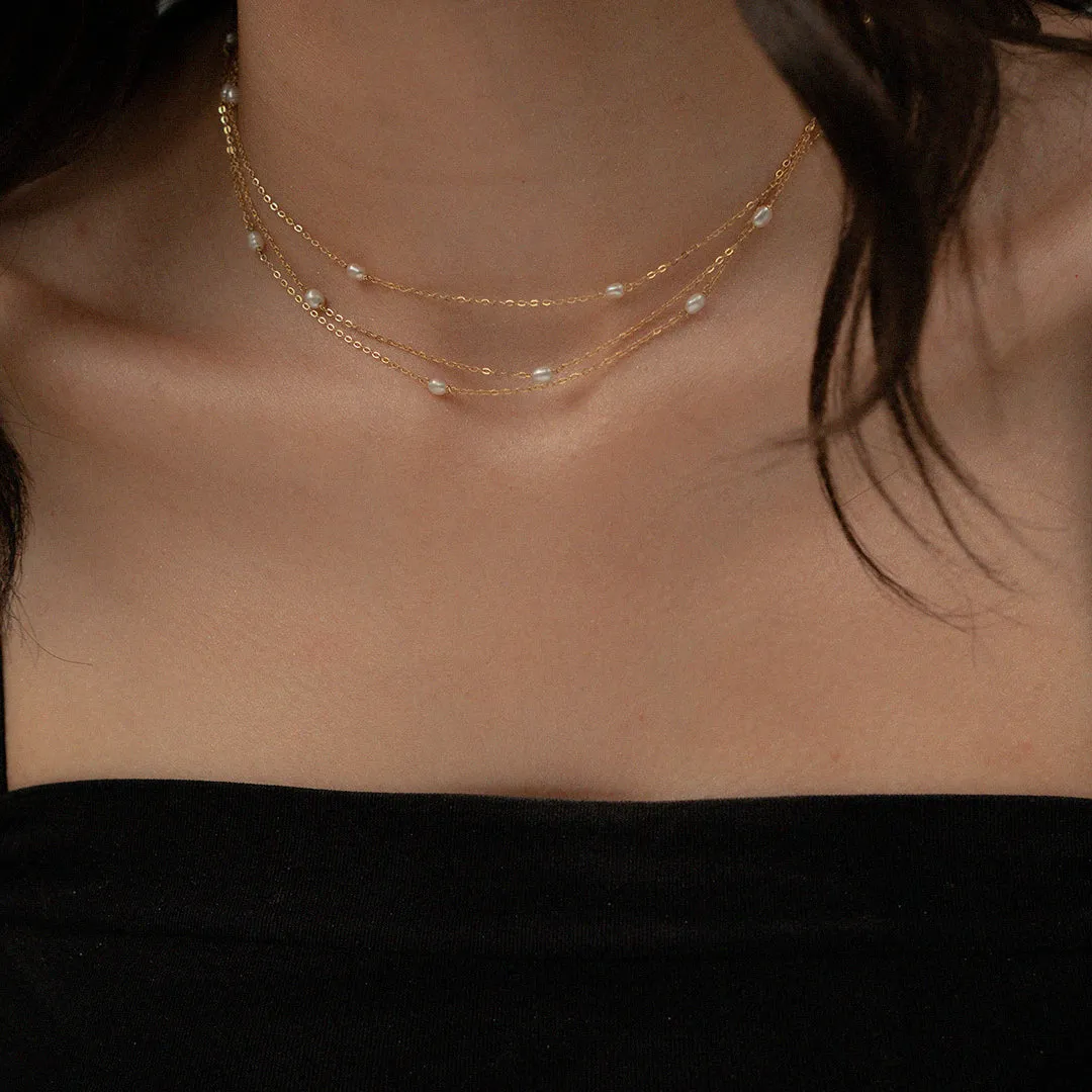 18K Gold Pearl Station Necklace