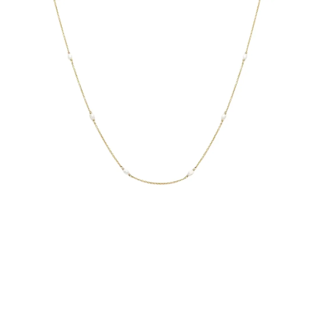 18K Gold Pearl Station Necklace