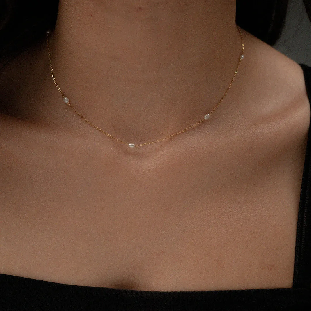 18K Gold Pearl Station Necklace