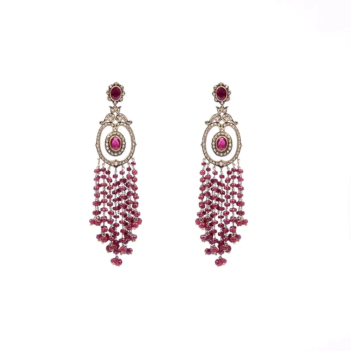 18k Gold Uncut Diamond and Ruby Warda Earrings