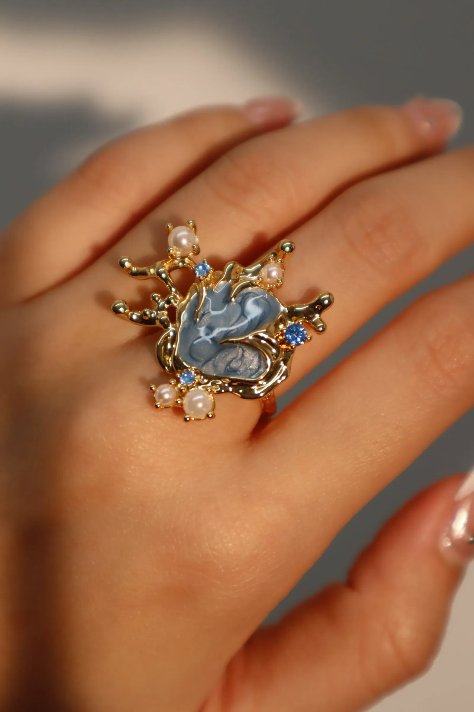 18K Real Gold Plated Blue Shell Ring